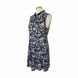 Freeye Sleeveless Polo Dress Black & White Geometric Print – Size Large